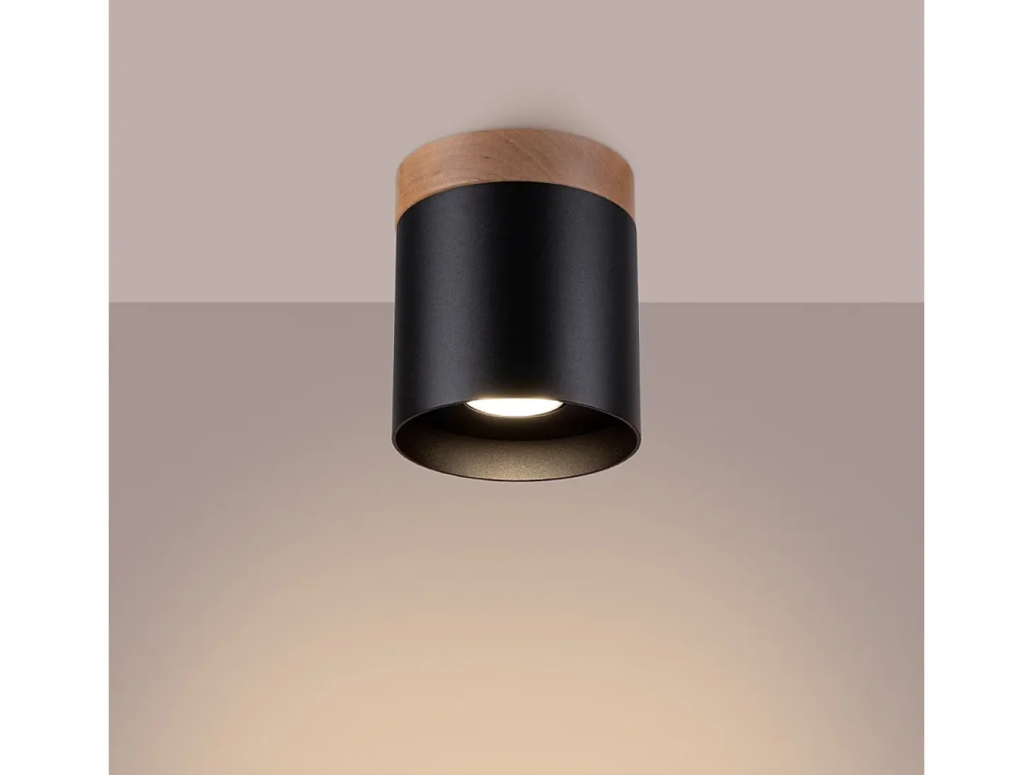 Lámparas de techo Zyn escandinavo de madera/aluminio - 1 fuentes luminosas 4000K - L.12 x A.14 cm - negro/madera natural