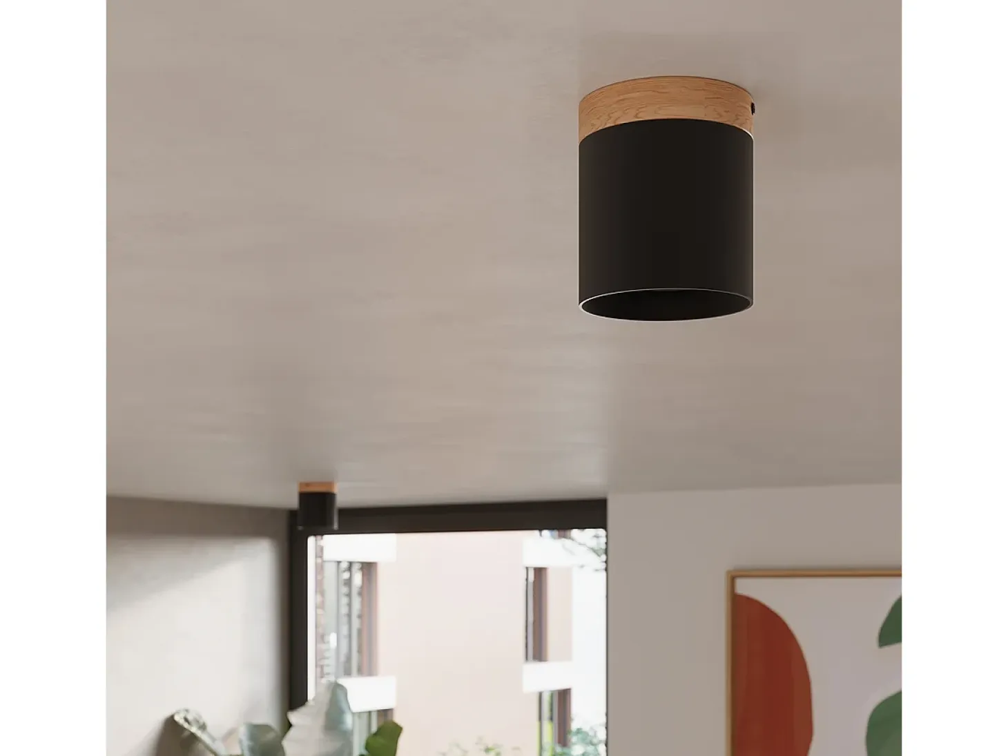 Lámparas de techo Zyn escandinavo de madera/aluminio - 1 fuentes luminosas 4000K - L.12 x A.14 cm - negro/madera natural
