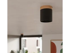Lámparas de techo Zyn escandinavo de madera/aluminio - 1 fuentes luminosas 3000K - L.12 x A.14 cm - negro/madera natural