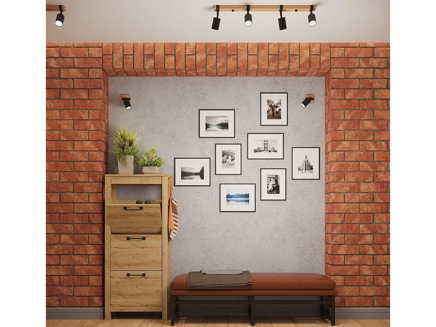 Lámparas de techo Zynelix escandinavo de acero/madera natural - 2 fuentes luminosas 3000K - L.38 x A.17,2 cm - negro/madera natural
