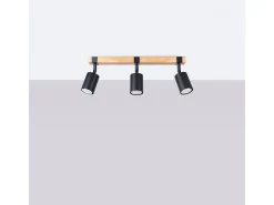 Lámparas de techo Zynelix escandinavo de acero/madera natural - 3 fuentes luminosas 3000K - L.54 x A.17,2 cm - negro/madera natural