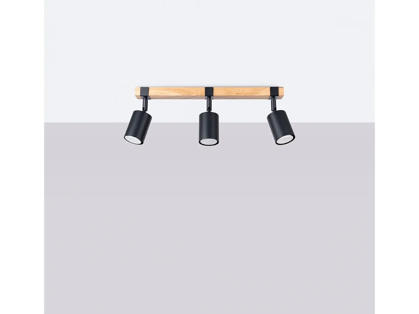 Lámparas de techo Zynelix escandinavo de acero/madera natural - 3 fuentes luminosas 3000K - L.54 x A.17,2 cm - negro/madera natural