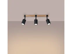 Lámparas de techo Zynelix escandinavo de acero/madera natural - 3 fuentes luminosas 4000K - L.54 x A.17,2 cm - negro/madera natural