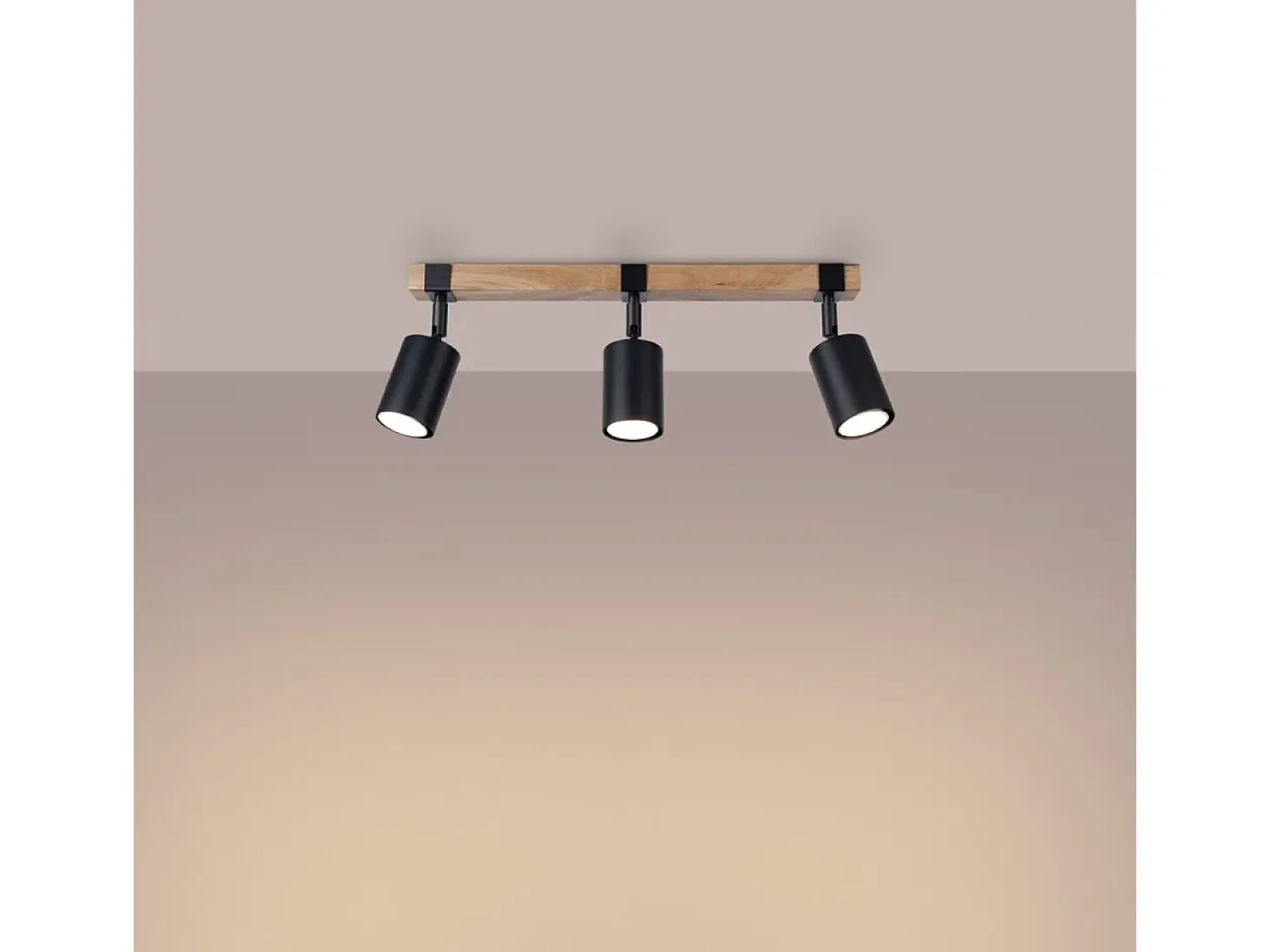 Lámparas de techo Zynelix escandinavo de acero/madera natural - 3 fuentes luminosas 4000K - L.54 x A.17,2 cm - negro/madera natural