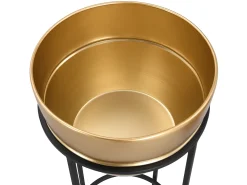 Lote de 2 maceteros de metal con soporte - D. 25 cm y D. 30 cm - Dorado y negro - NABA