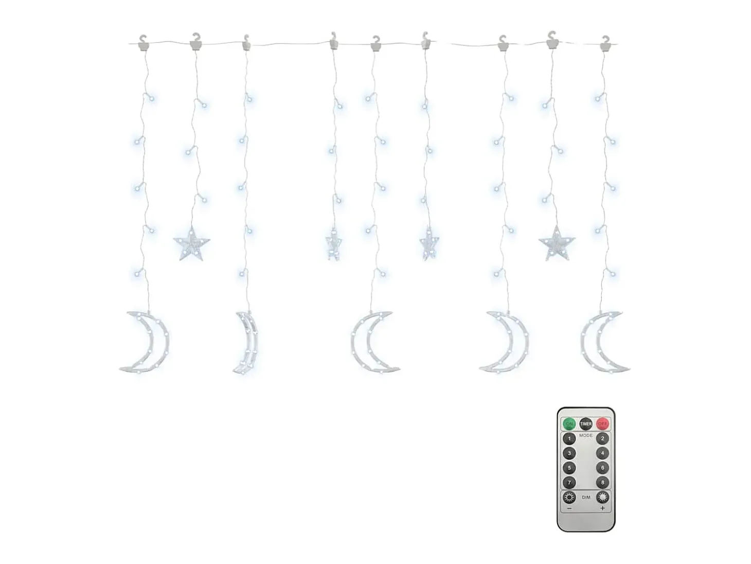 Luces estrella y luna 138 LEDs blanco frío con control remoto
