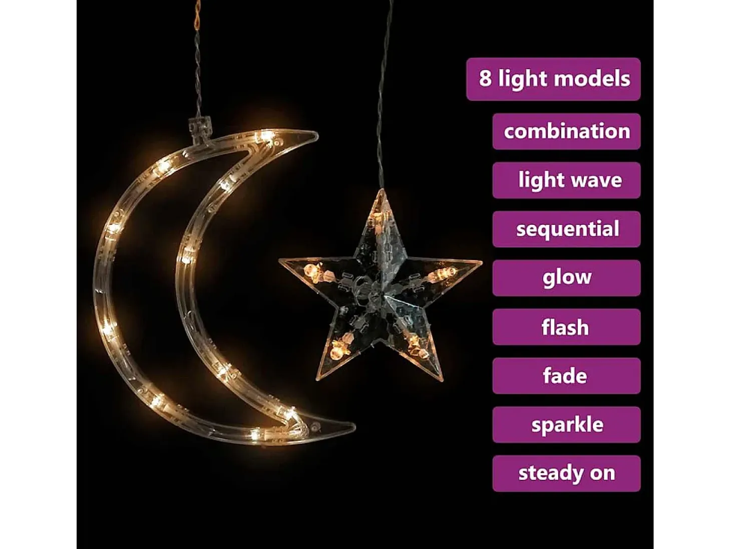 Luces estrella y luna 138 LEDs blanco cálido con control remoto