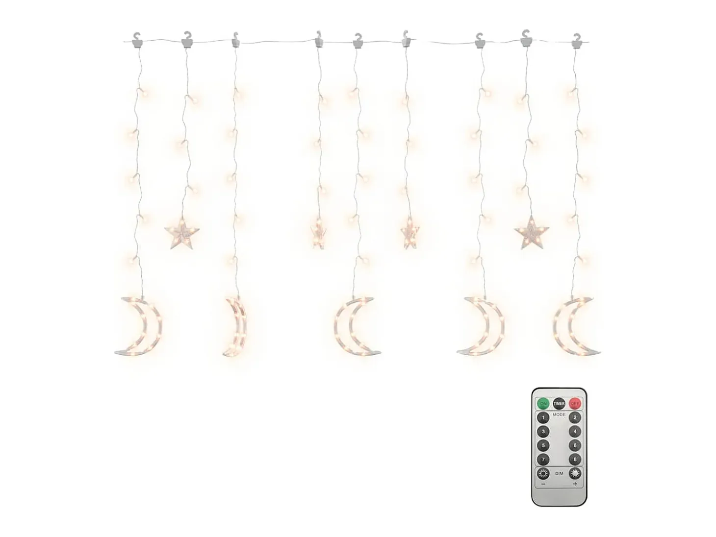 Luces estrella y luna 138 LEDs blanco cálido con control remoto