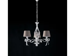 Lucy - Lámpara de araña blanca estilo shabby chic con pantallas gris paloma, 3 luces Ø59 cm