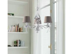 Lucy - Lámpara de araña blanca estilo shabby chic con pantallas gris paloma, 3 luces Ø59 cm