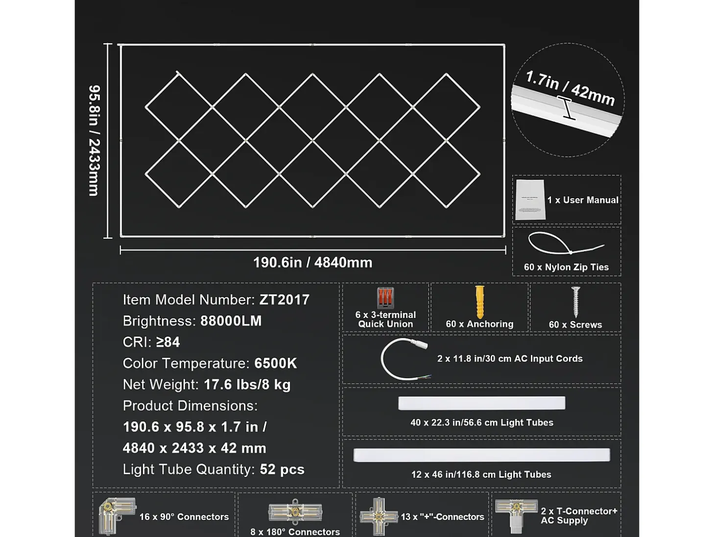 Luz de Garage SucceBuy a LED 88 000 lm DIY Bright 14 Plafón Cuadrado para Auto