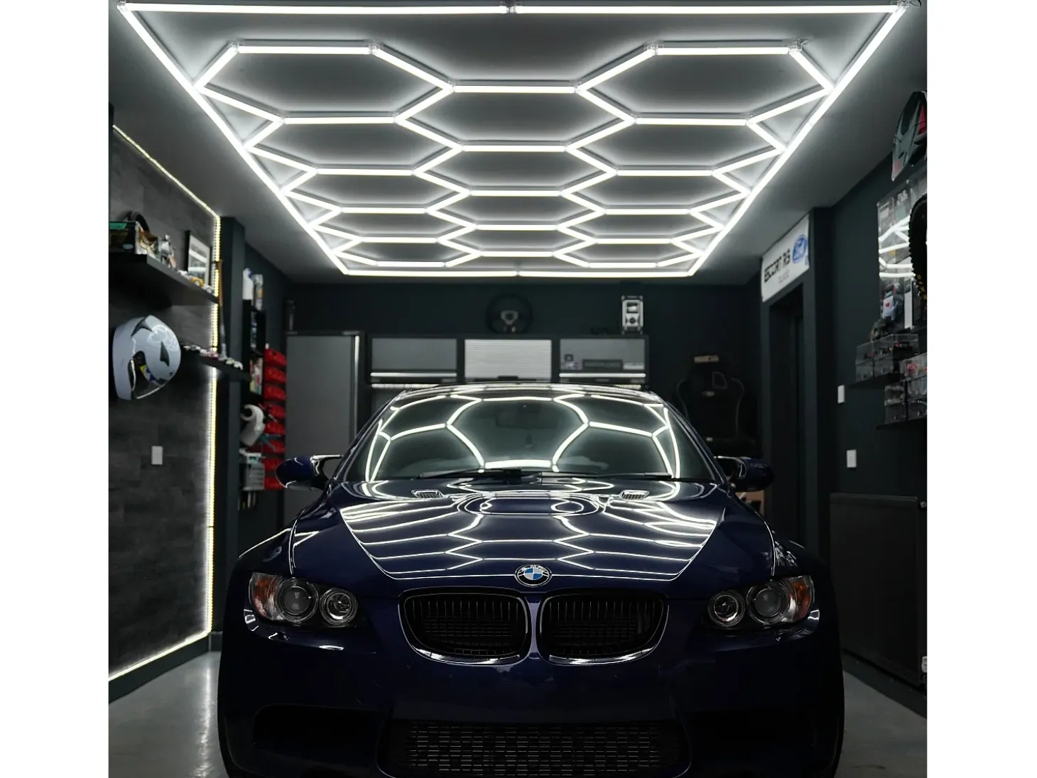Luz LED hexagonal 14 luces y borde Detalle del coche Garaje Taller Gimnasio Panal