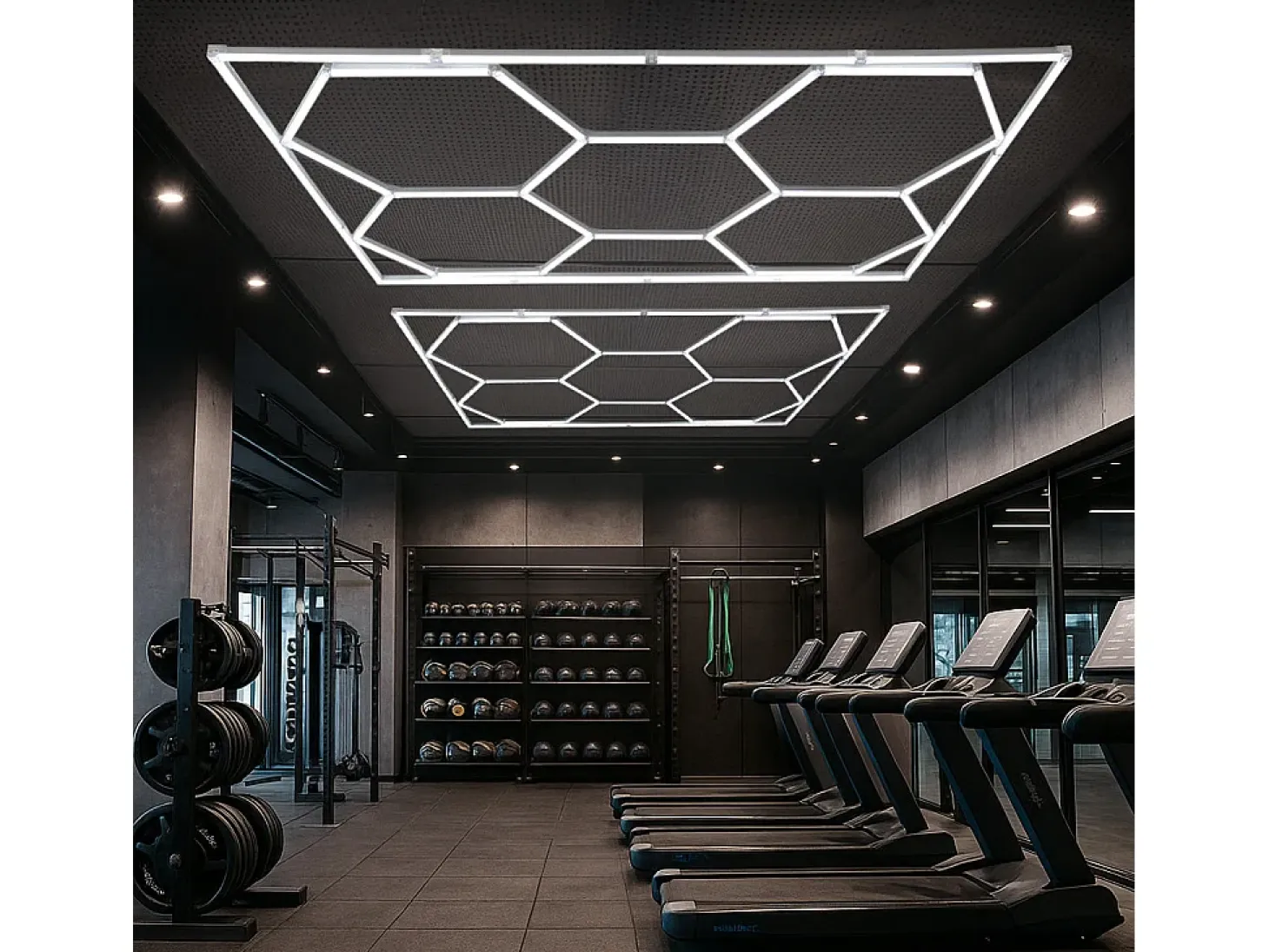 Luz LED hexagonal 10 panales y borde Detalle del coche Garaje Taller Gimnasio Panal