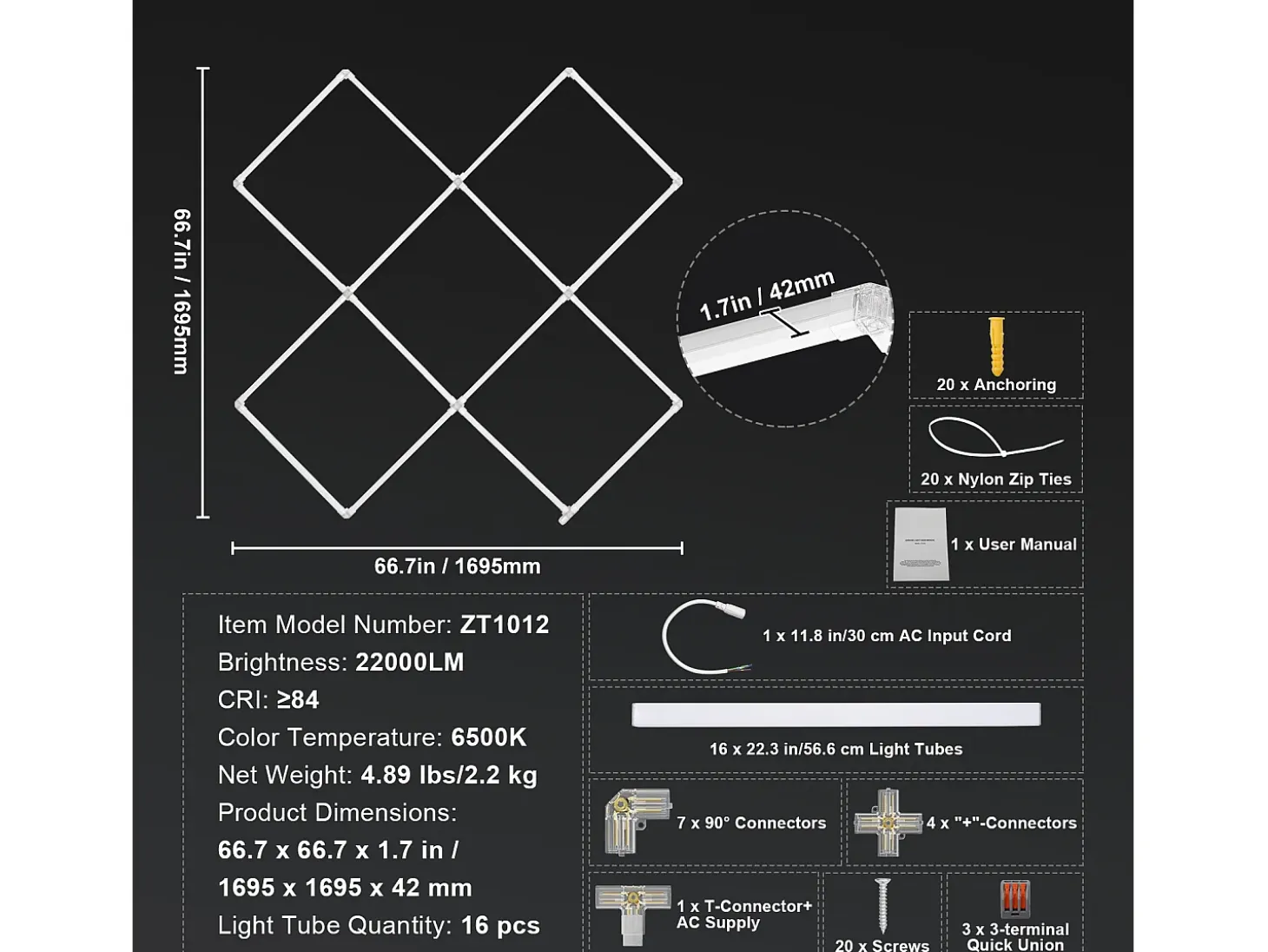 Luzes de Garage SucceBuy Cuadradas a LED 22 000 lm 5 Rejas para Iluminación de Detalle de Auto