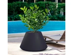 Maceta cónica redonda de resina Stromboli antracita para plantas de interior y exterior, 60 x 35 cm