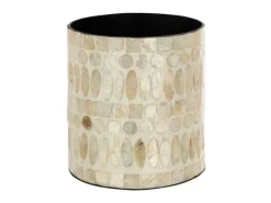 Maceta con motivos de madera beige de 14x14x15cm