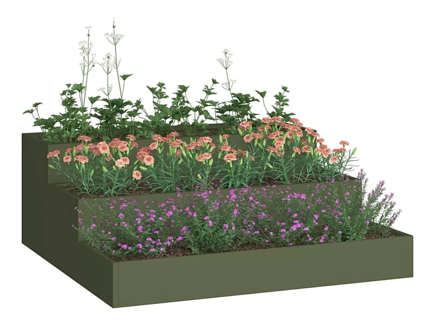 Maceta para Jardín | Jardinera | Macetero Verde oliva 90 x 90 x 35 cm Acero