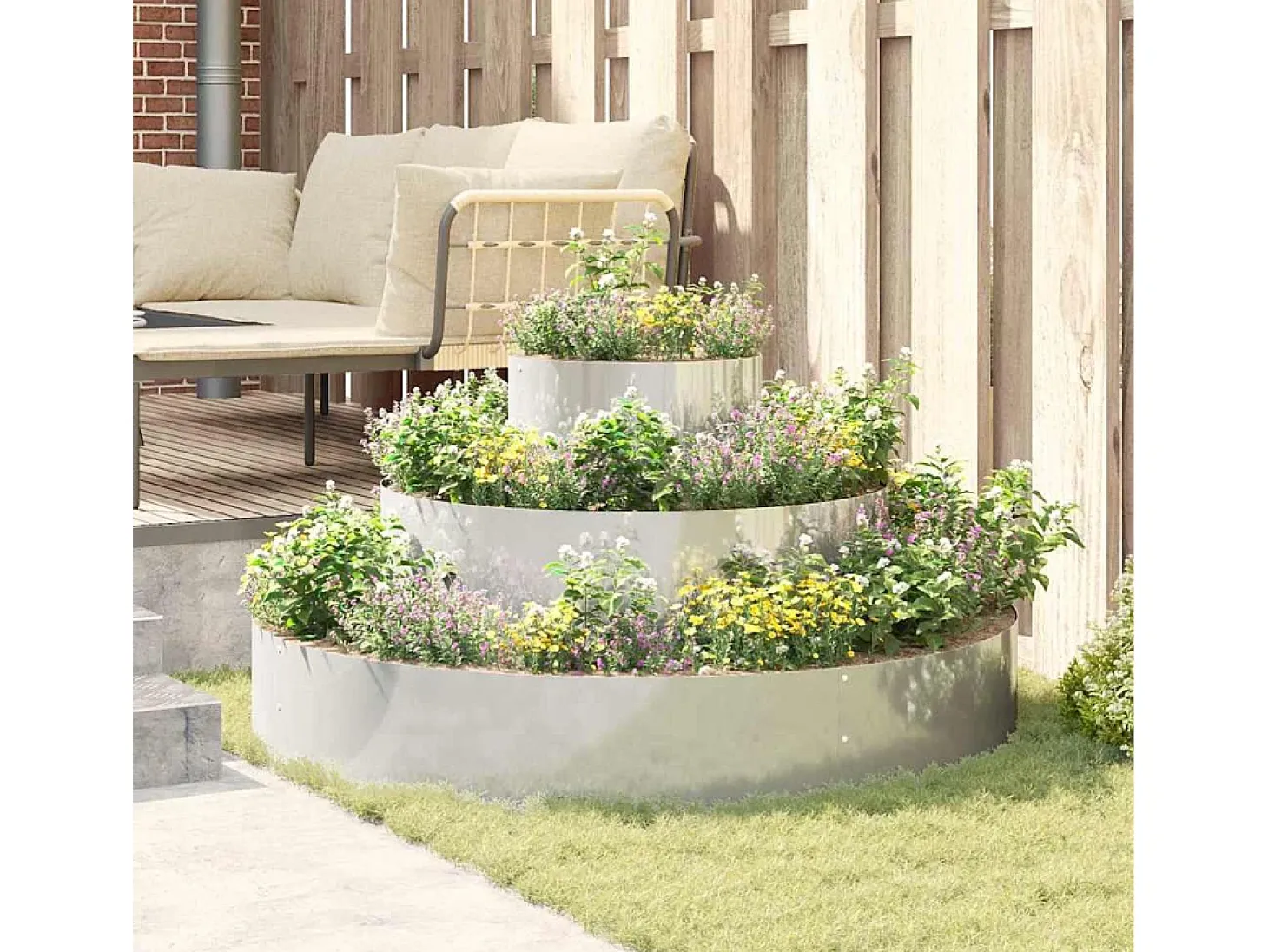 Maceta para Jardín | Jardinera | Macetero Plateado 120 x 120 x 20 cm Acero galvanizado