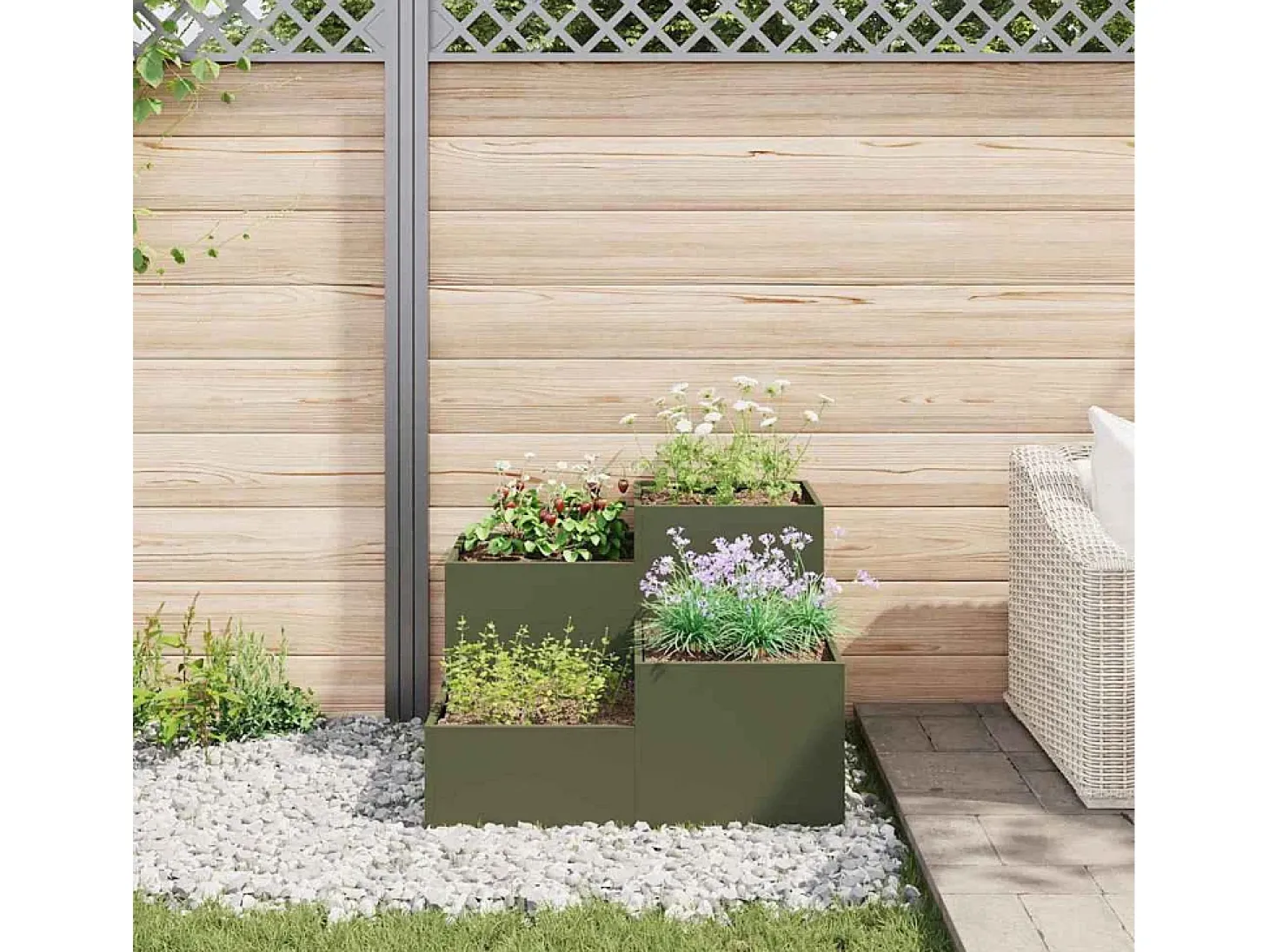 Maceta para Jardín | Jardinera | Macetero Verde oliva 80 x 80 x 60 cm Acero