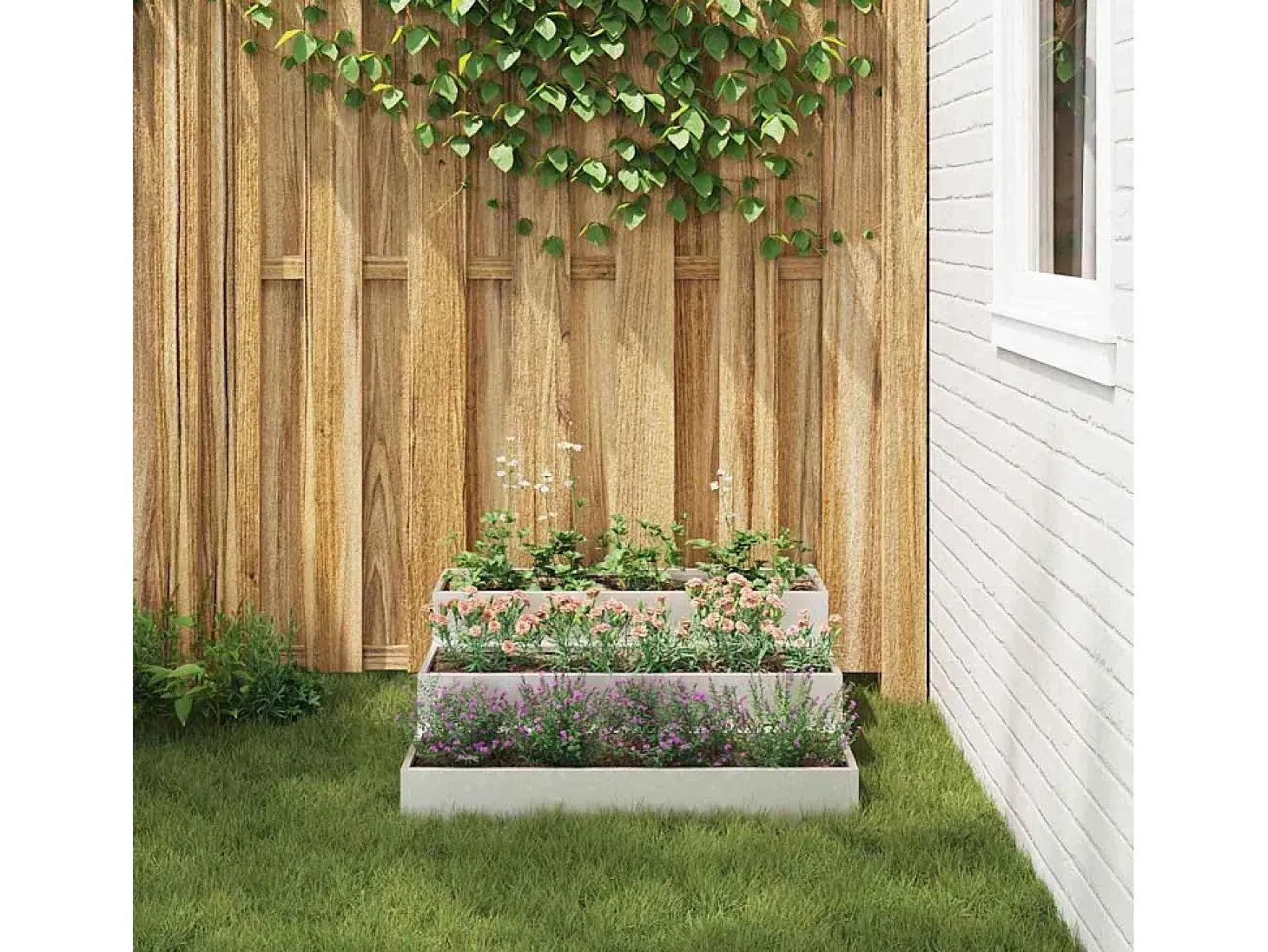 Maceta para Jardín | Jardinera | Macetero Plateado 90 x 90 x 35 cm Acero inoxidable