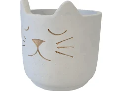 Macetero de cemento blanco con cabeza de gato dorado de 19 cm de altura