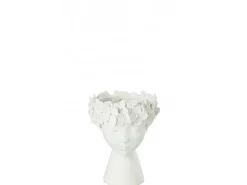 Macetero en forma de cabeza de plástico blanco 21x21x23 cm