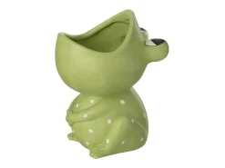 Macetero rana de cerámica verde 16.5x15.5x21 cm