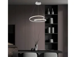 Malena Suspensión en metal y aluminio blanco con LED CCT integrado con mando a distancia y cables eléctricos regulables 115 Ø50 BL247-SBC