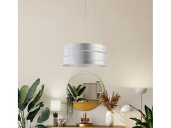 Mambo - Lámpara de suspensión en hierro lacado blanco con decoración. Plata antigua y cables de acero regulables 3 luces 120 - Ø45 - BL157-3-ARG