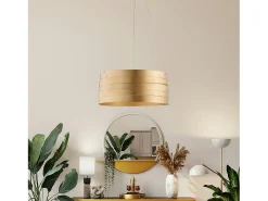 Mambo - Lámpara de suspensión en hierro lacado blanco con decoración. Oro antiguo y cables de acero regulables 3 luces 120 - Ø45 - BL157-3-ORO