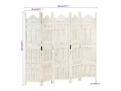 Mampara divisoria 5 paneles Blanco 200x165 cm Madera de mango