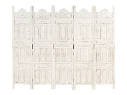 Mampara divisoria 5 paneles Blanco 200x165 cm Madera de mango