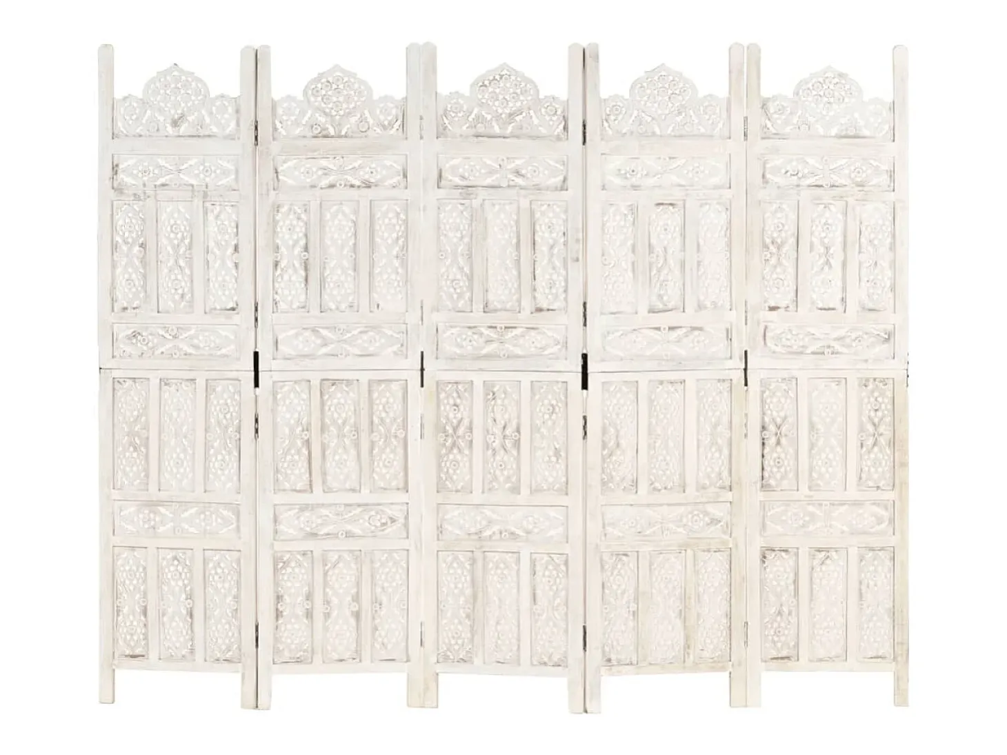 Mampara divisoria 5 paneles Blanco 200x165 cm Madera de mango