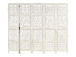 Mampara divisoria 5 paneles Blanco 200x165 cm Madera de mango