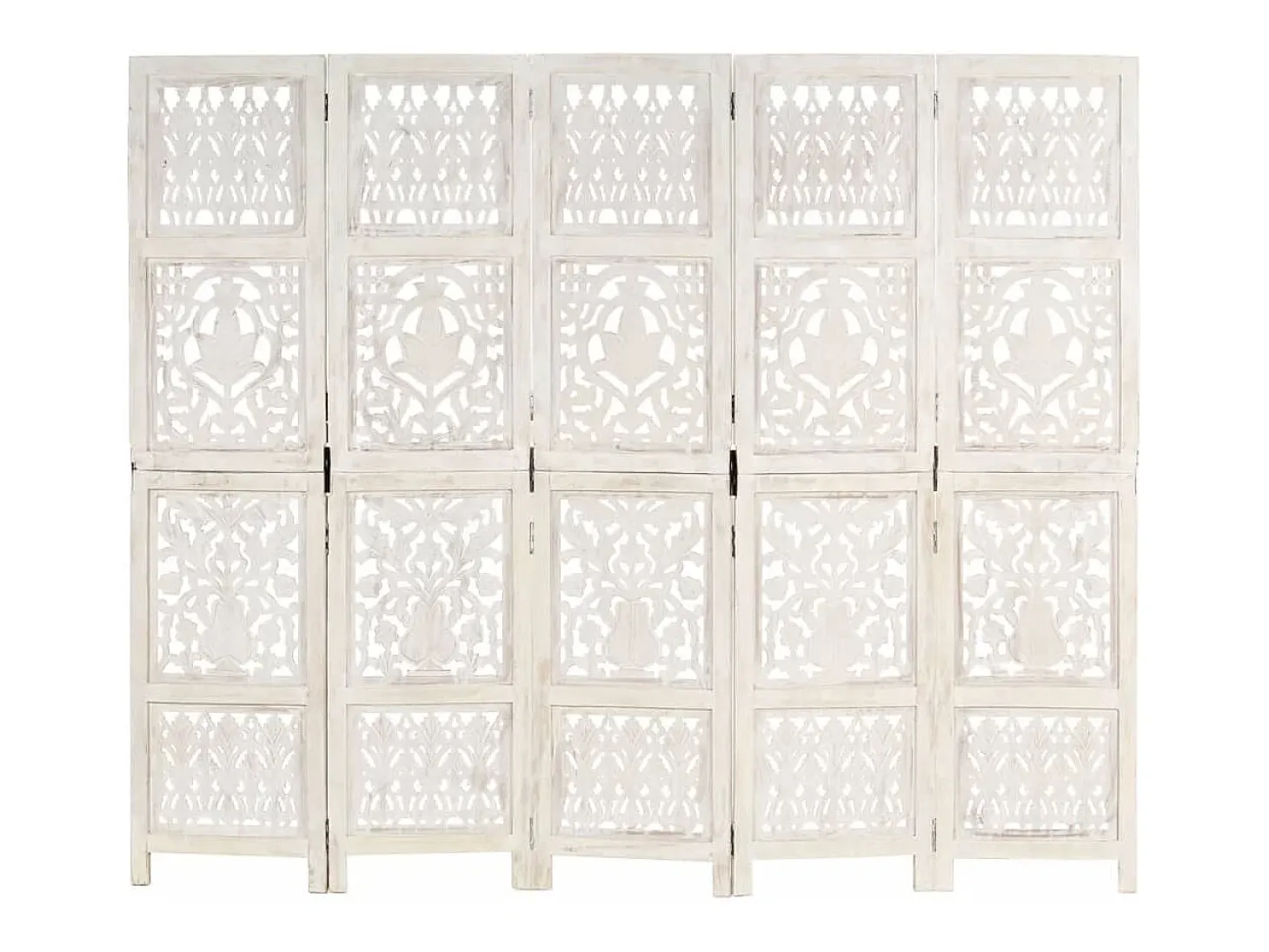 Mampara divisoria 5 paneles Blanco 200x165 cm Madera de mango