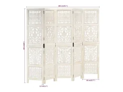 Mampara divisoria 5 paneles Blanco 200x165 cm Madera de mango