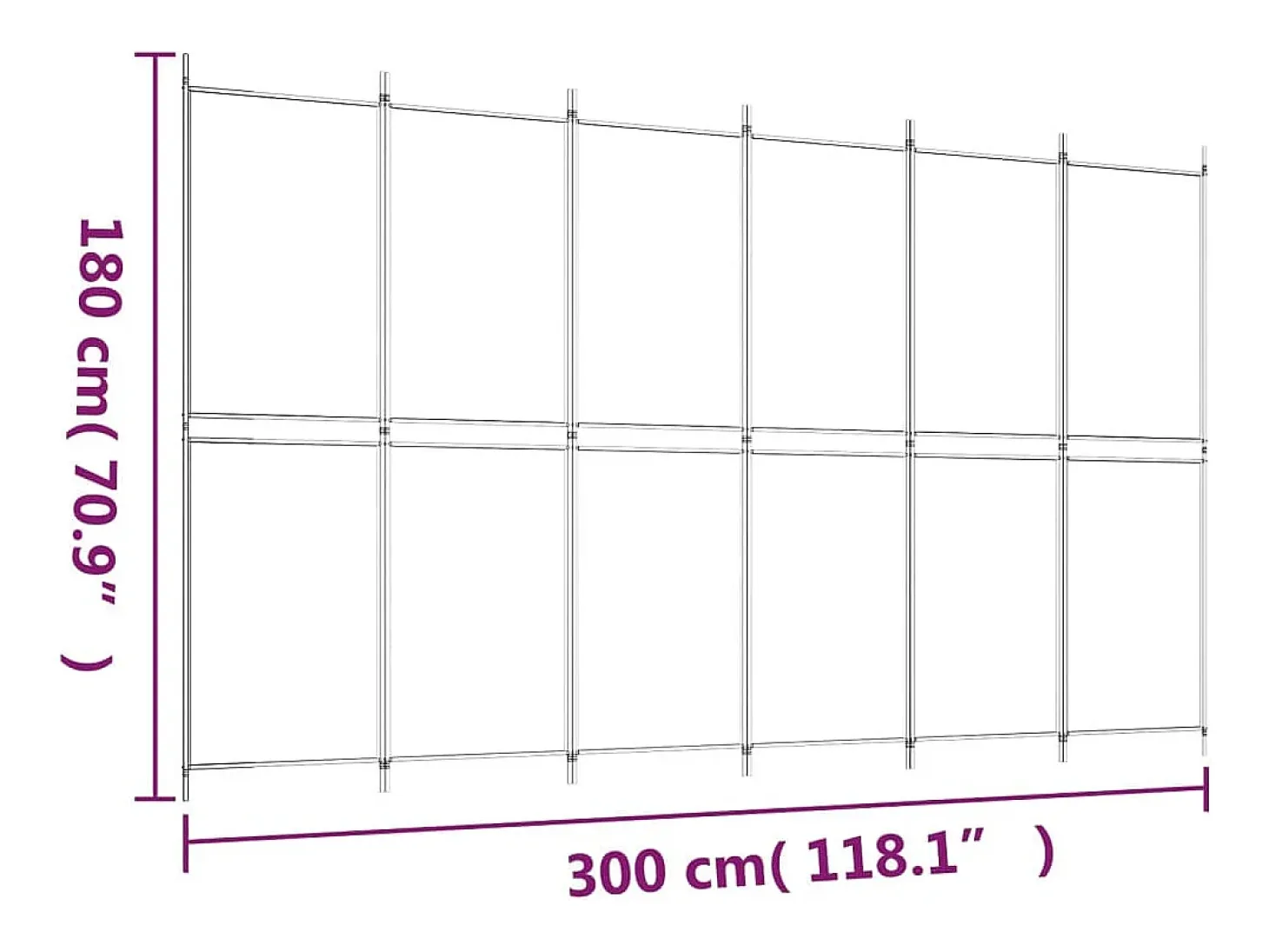 Mampara divisoria 6 paneles Tela Blanca 300x180 cm