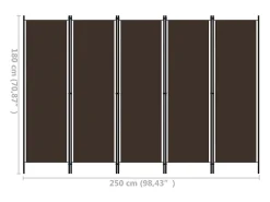 Mampara divisoria de 5 paneles Marrón 250x180 cm