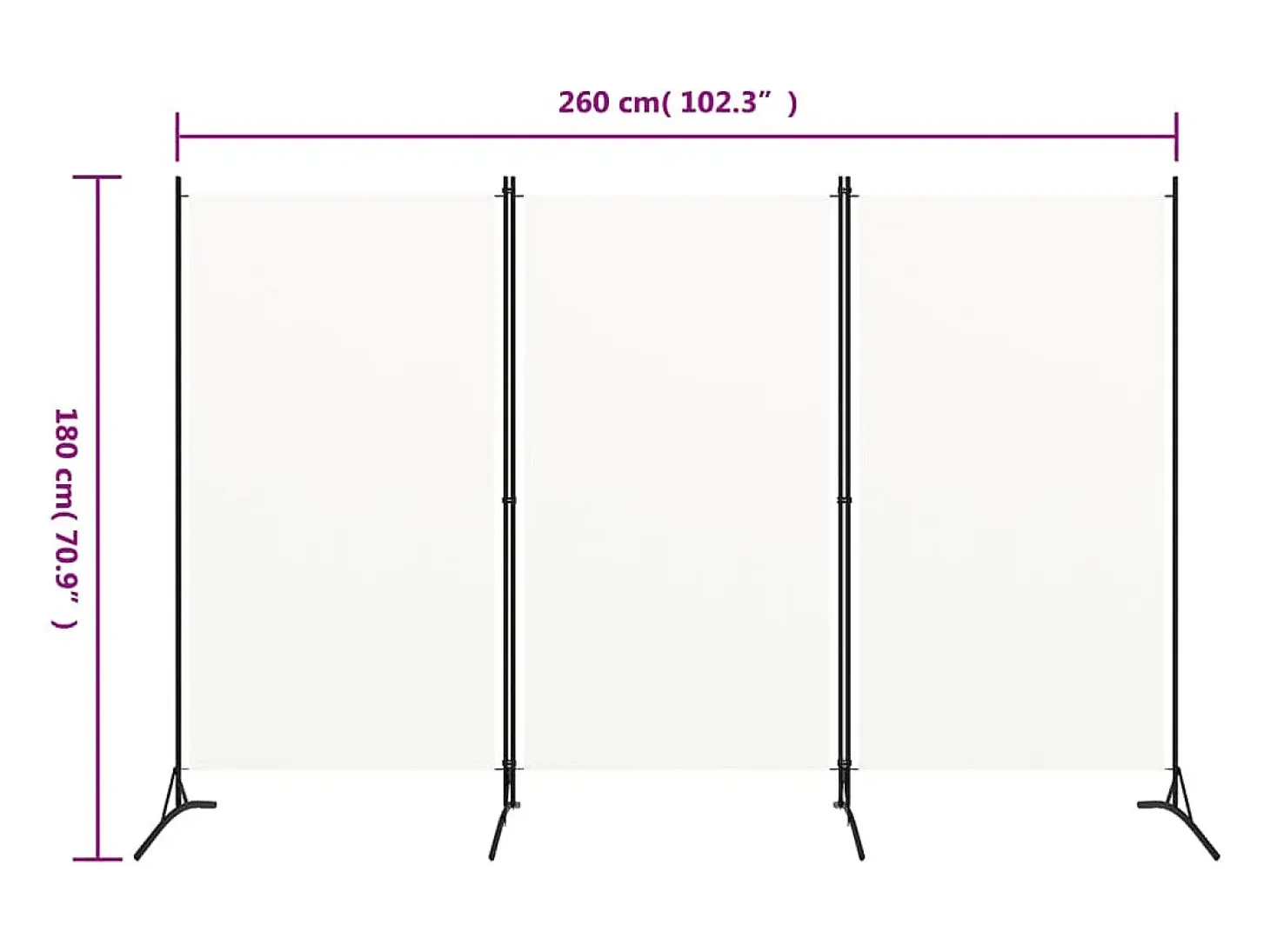 Mampara divisoria de 3 paneles Tela Blanca 260x180 cm