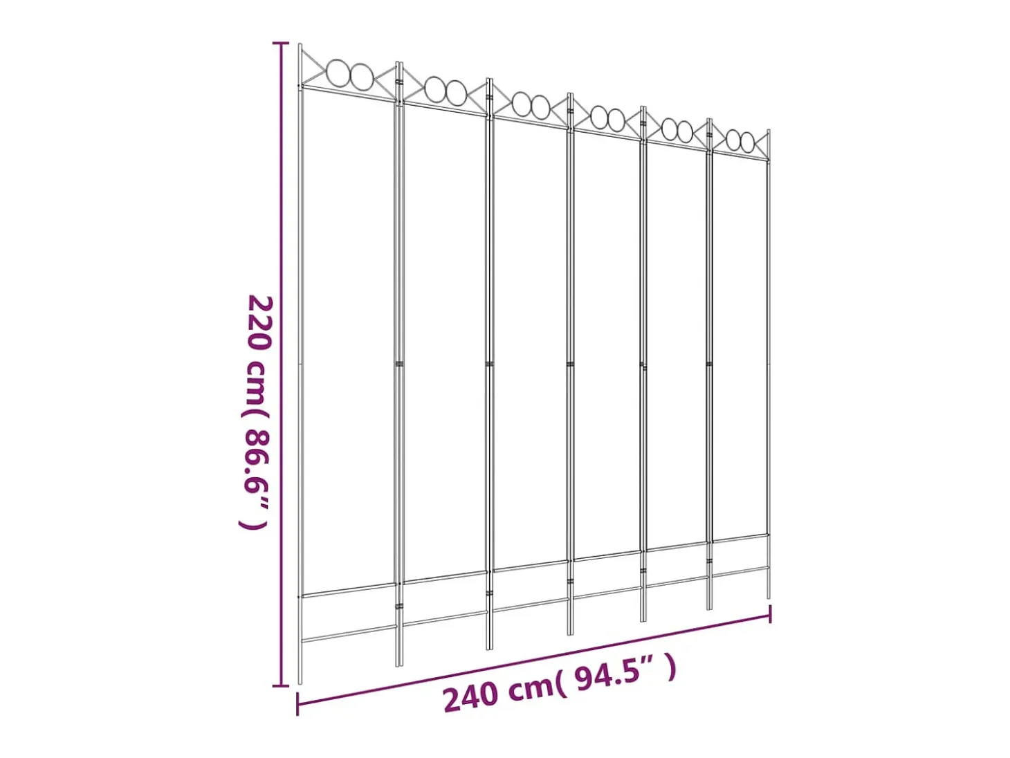 Mampara divisoria de 6 paneles Tela Blanca 240x220 cm