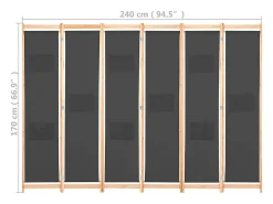 Mampara divisoria de 6 paneles Gris 240 x 170 x 4 cm Tela