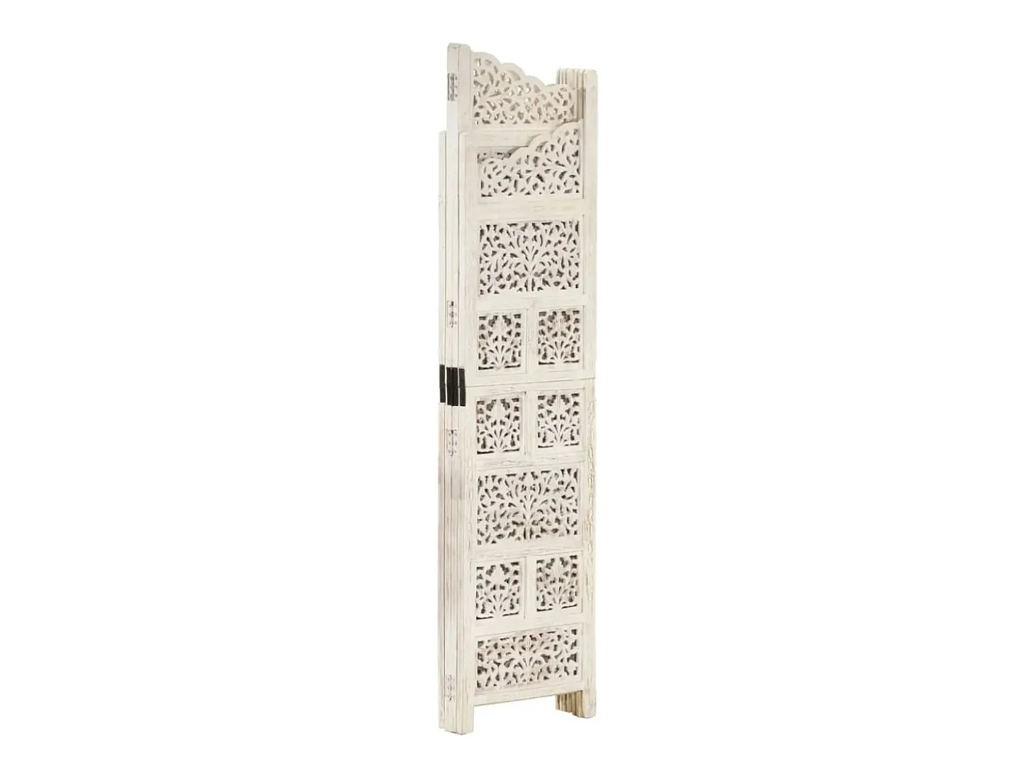 Mampara divisoria de 4 paneles Blanco 160x165 cm Madera de mango