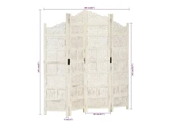 Mampara divisoria de 4 paneles Blanco 160x165 cm Madera de mango