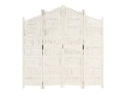 Mampara divisoria de 4 paneles Blanco 160x165 cm Madera de mango