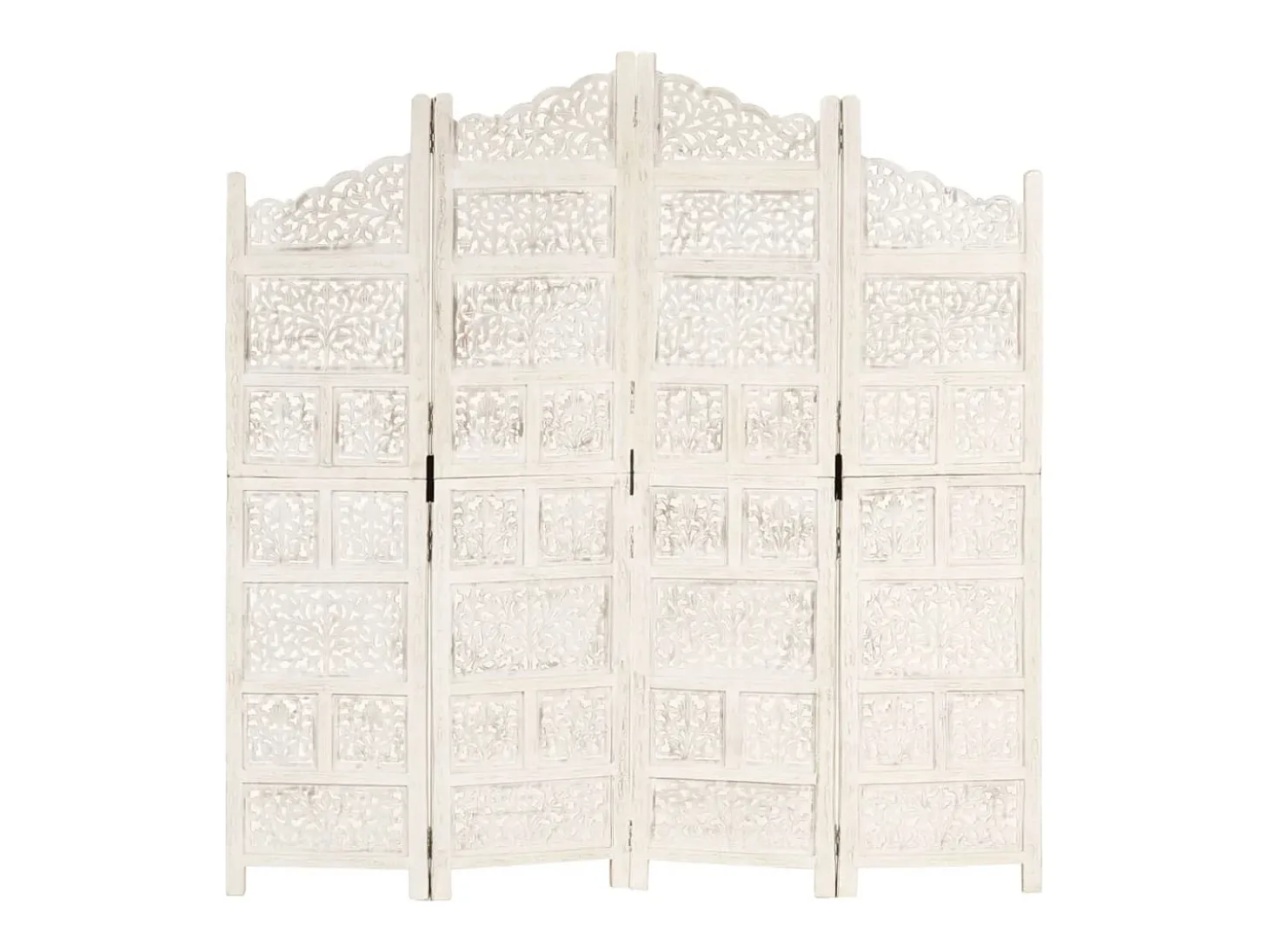 Mampara divisoria de 4 paneles Blanco 160x165 cm Madera de mango