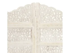 Mampara divisoria de 4 paneles Blanco 160x165 cm Madera de mango