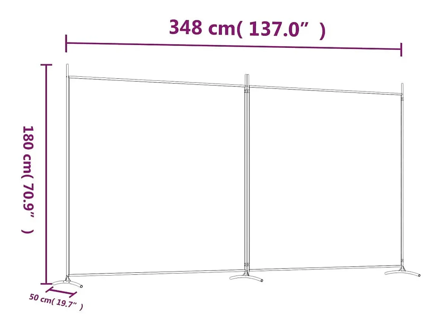 Mampara divisoria de 2 paneles Marrón 348x180 cm Tela