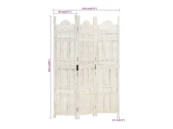 Mampara divisoria de 3 paneles Blanco 120x165 cm Madera de mango