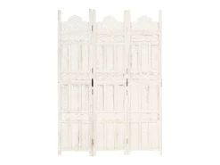 Mampara divisoria de 3 paneles Blanco 120x165 cm Madera de mango