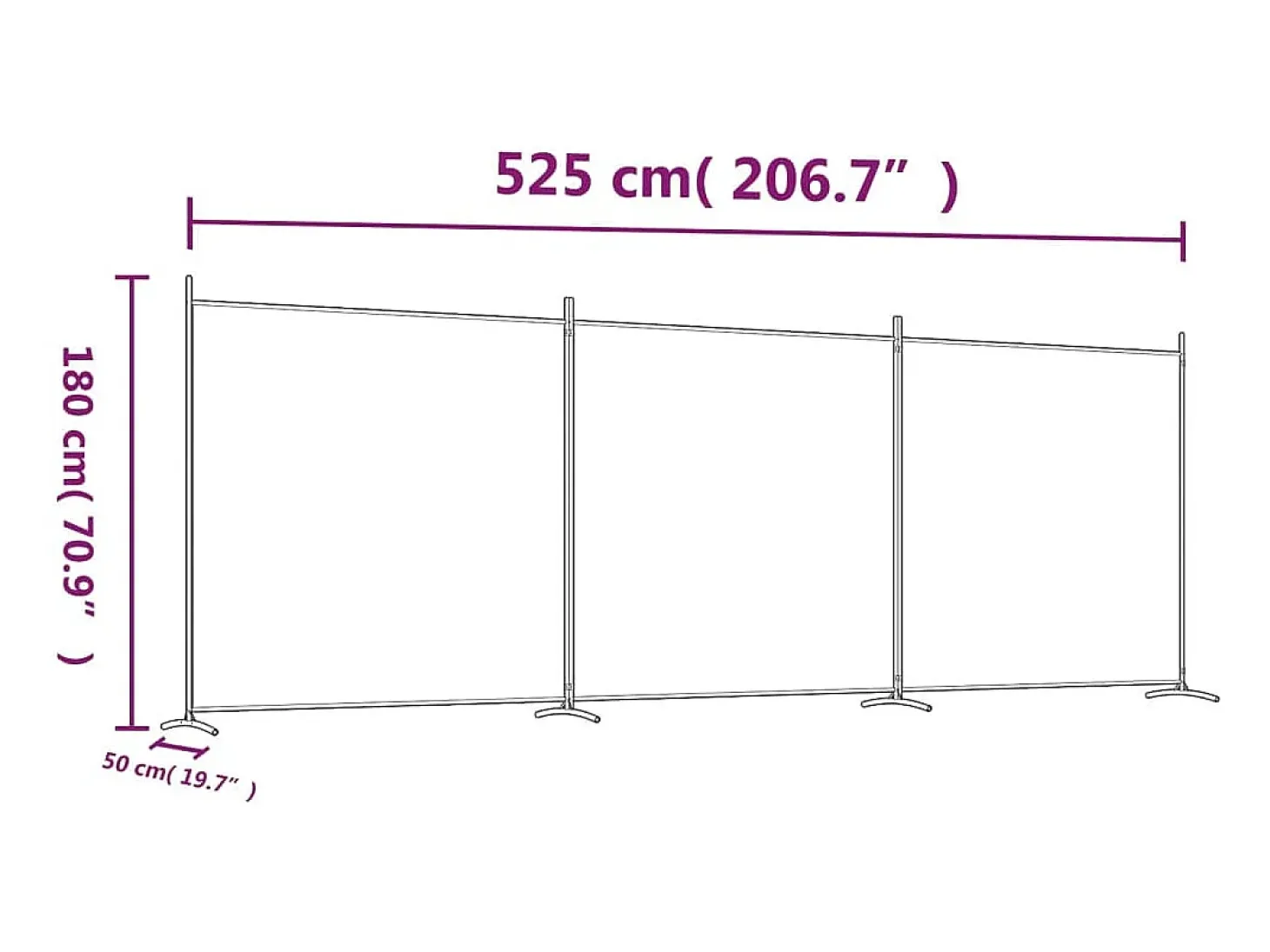 Mampara divisoria de 3 paneles Tela Blanca 525x180 cm